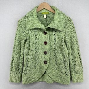 SIGRID OLSEN Cardigan Womens PP Petite Boucle Knit Button Up Sweater Green